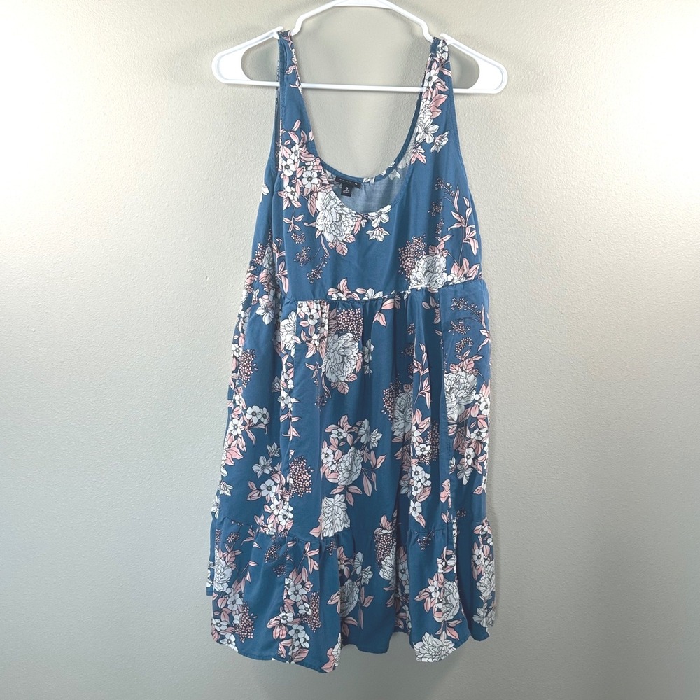 Torrid Blue Floral Babydoll Tiered Sleeveless Dress Plus Size 0 L XL 41905477